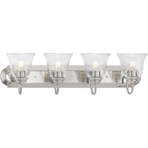 Progress Clear Glass P300392 009 4 Light VANITY in Brushed Nickel Finish Model: P300392-009
