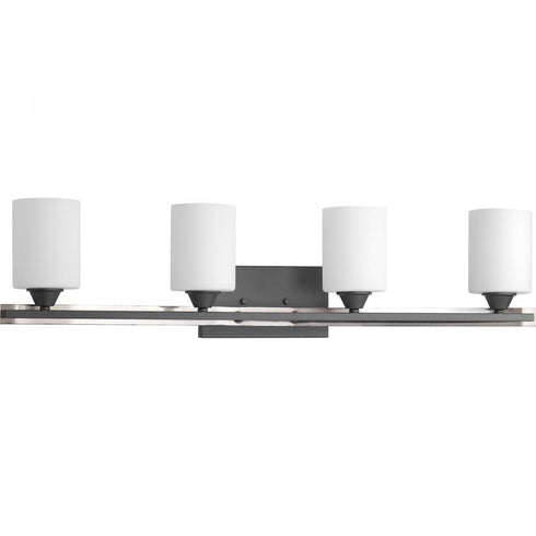 Progress Dart Collection Four Light in Graphite Etched Glass Modern Bath Vanity Light Model: P300147-143