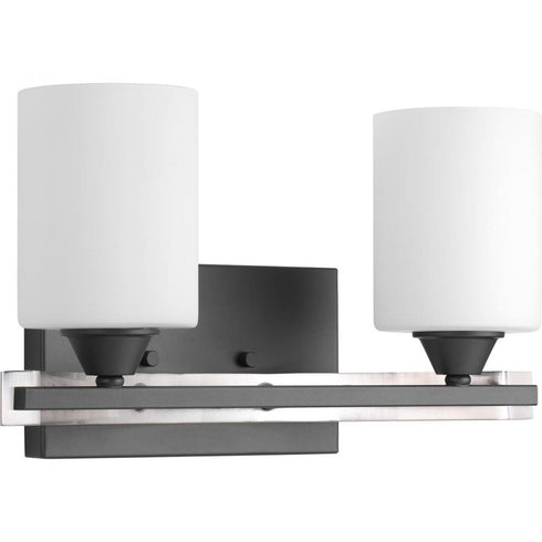Progress Dart Collection Two Light in Graphite Etched Glass Modern Bath Vanity Light Model: P300145-143