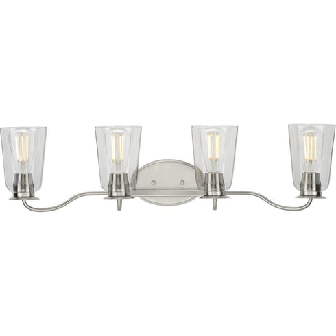 Progress Durrell Collection Four Light in Brushed Nickel Clear Glass Coastal Bath Vanity Light Model: P300264-009