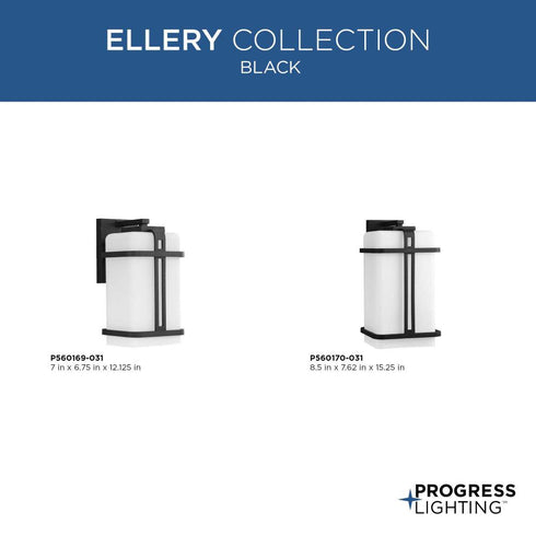 Progress Ellery Collection One Light in Black Modern Farmhouse Outdoor Wall Lantern Model: P560169-031