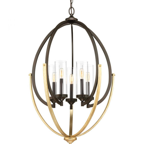 Progress Evoke Collection Five Light in Antique Bronze Clear Glass Luxe Chandelier Light Model: P400025-020