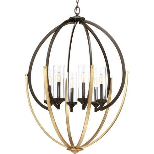 Progress Evoke Collection Six Light in Antique Bronze Clear Glass Luxe Chandelier Light Model: P400026-020