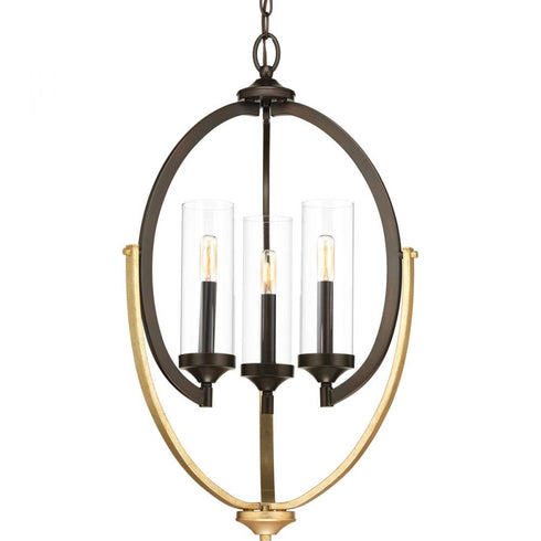 Progress Evoke Collection Three Light in Antique Bronze Clear Glass Luxe Chandelier Light Model: P400024-020