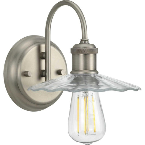 Progress Fayette Collection One Light in Antique Nickel Clear Glass Farmhouse Bath Vanity Light Model: P300286-081