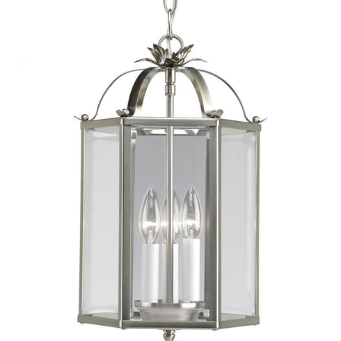 Progress Flat Glass 3 Light P3645 09 3 60 Watt CAND HAL FOYER in Brushed Nickel Finish Model: P3645-09