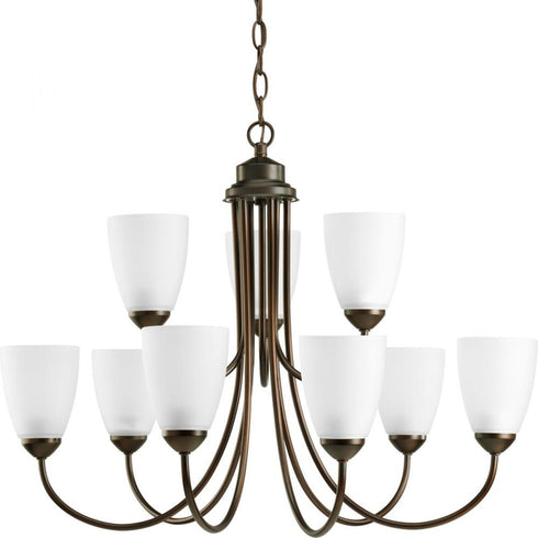 Progress Gather P4627 09 9 100 Watt MED CHANDELIER in Brushed Nickel Finish Model: P4627-09