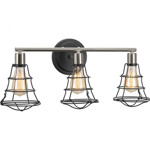 Progress Gauge Collection Three Light in Graphite Farmhouse Bath Vanity Light Model: P300030-143
