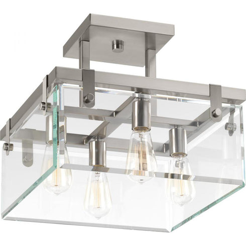 Progress Glayse P350090 009 4 60 Watt MED SEMI FLUSH CONV in Brushed Nickel Finish Model: P350090-009
