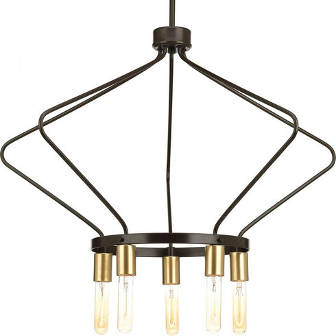 Progress Hangar Collection Five Light in Brushed Nickel Farmhouse Chandelier Light Model: P400105-009