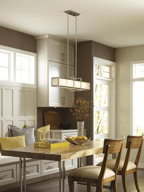 Progress Haven 4 Light P3898 09 4 100 Watt MED LIN PENDANT in Brushed Nickel Finish Model: P3898-09