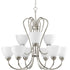 Progress Heart Collection Nine Light in Brushed Nickel Etched Glass Farmhouse Chandelier Light Model: P4668-09