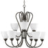 Progress Heart Collection Nine Light in Brushed Nickel Etched Glass Farmhouse Chandelier Light Model: P4668-09