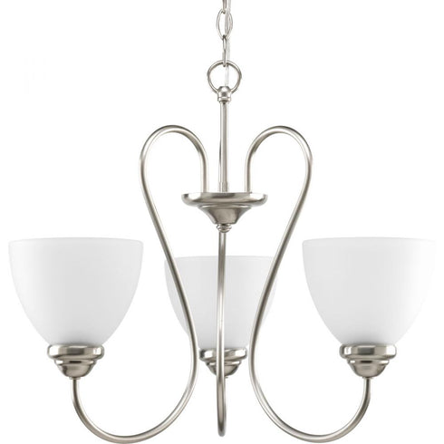 Progress Heart Collection Three Light in Brushed Nickel Etched Glass Farmhouse Chandelier Light Model: P4664-09