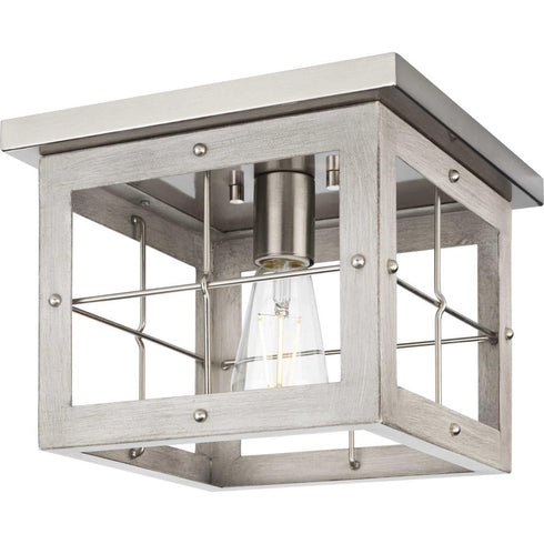 Progress Hedgerow P350197 009 1 60 Watt MED FLUSH MOUNT in Brushed Nickel Finish Model: P350197-009