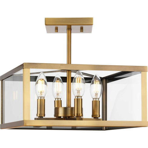 Progress Hillcrest Hilllcrest Collection 13 in. Four Light in Brushed Nickel Transitional Semi Flush Mount Light Model: P350264-009