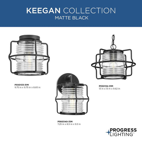 Progress Keegan P560340 31M 1 Light WALL LANTERN in Matte Black Finish Model: P560340-31M