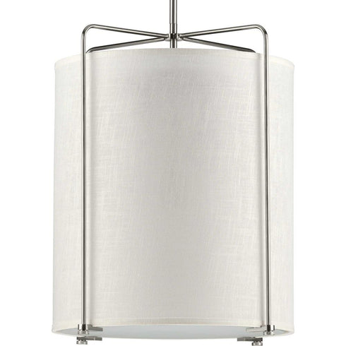 Progress Kempsey Collection Three Light in Brushed Nickel Summer Linen Shade Farmhouse Pendant Light Model: P500139-009