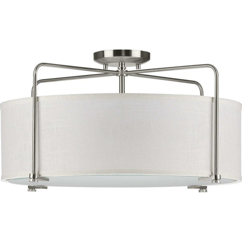 Progress Kempsey P350110 009 3 60 Watt MED SEMI FLUSH CONV in Brushed Nickel Finish Model: P350110-009