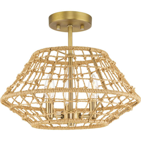 Progress Laila P350246 163 3 Light SEMI FL CONV in Vintage Brass Finish Model: P350246-163