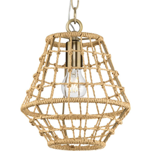 Progress Laila P500423 163 1 Light MINI PENDANT in Vintage Brass Finish Model: P500423-163