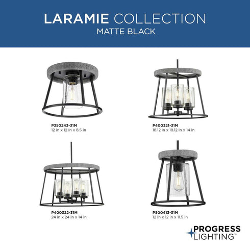 Progress Laramie P400322 31M 4 Light CHANDELIER in Matte Black Finish Model: P400322-31M