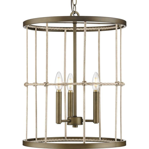 Progress Lattimore P500418 161 3 Light FOYER in Aged Brass Finish Model: P500418-161