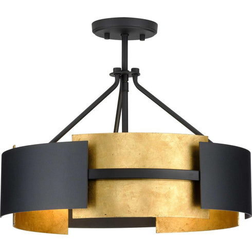 Progress Lowery P350203 031 3 60 Watt MED SEMI FLUSH CONV in Textured Black Finish Model: P350203-031