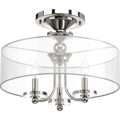 Progress Marche P350029 104 3 60 Watt CAND SEMI FLUSH CONV in Polished Nickel Finish Model: P350029-104