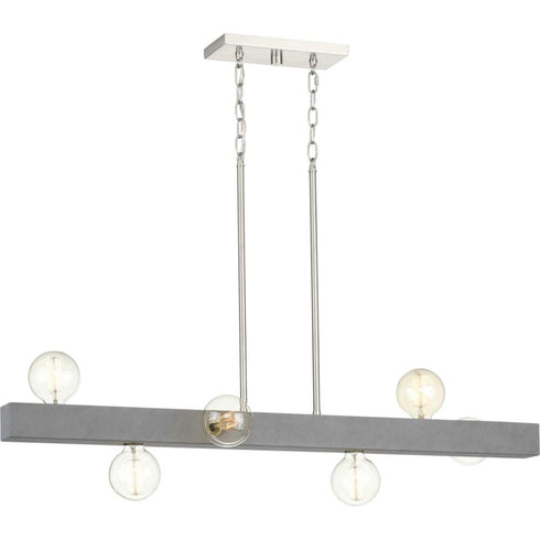 Progress Mill Beam Collection Six Light Brushed Nicke Faux Concrete Industrial Style Linear Island Chandelie in Brushed Nickel Finish Model: P400269-009
