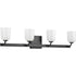 Progress Moore Collection Four Light in Brushed Nickel White Opal Glass Luxe Bath Vanity Light Model: P300283-009