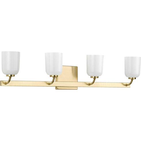 Progress Moore Collection Four Light in Brushed Nickel White Opal Glass Luxe Bath Vanity Light Model: P300283-009