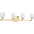 Progress Moore Collection Four Light in Brushed Nickel White Opal Glass Luxe Bath Vanity Light Model: P300283-009