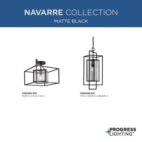 Progress Navarre P350256 31M 1 Light SEMI FLUSH in Matte Black Finish Model: P350256-31M