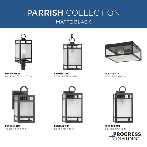 Progress Parrish P560343 31M 1 Light WALL LANTERN in Matte Black Finish Model: P560343-31M