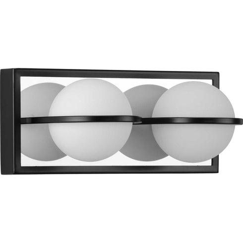 Progress Pearl LED Collection Two Light in Satin Brass and Opal Glass Modern Style Bath Vanity Wall Light Model: P300311-012-30