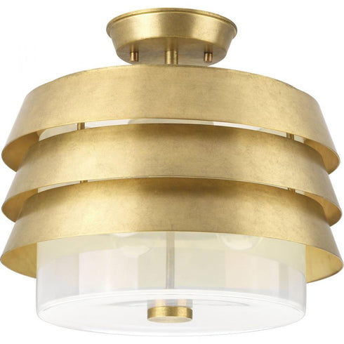 Progress Point Dume™ - Sandbar 3 Light P350141 160 3 100 Watt MED SEMI FLUS CONV in Brushed Brass Finish Model: P350141-160
