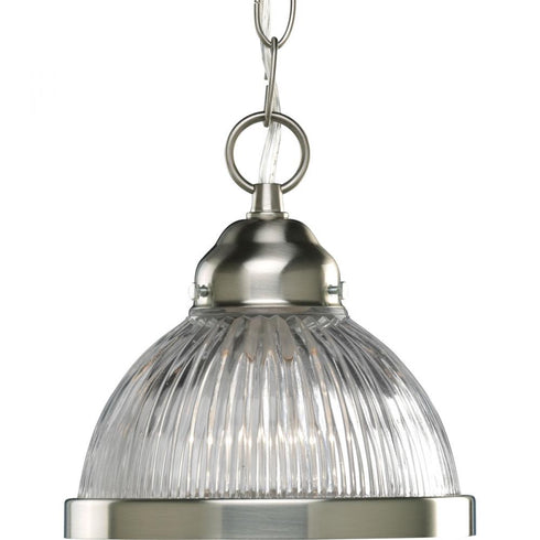 Progress Prismatic Glass Collection One Light in Brushed Nickel Clear Prismatic Glass Traditional Mini Pendant Light Model: P5080-09