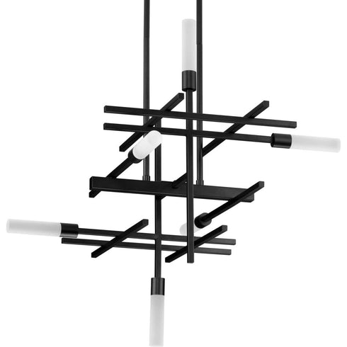 Progress Quadrant LED P400264 031 30 6 25 Watt LED CHANDELIER in Matte Black Finish Model: P400264-031-30