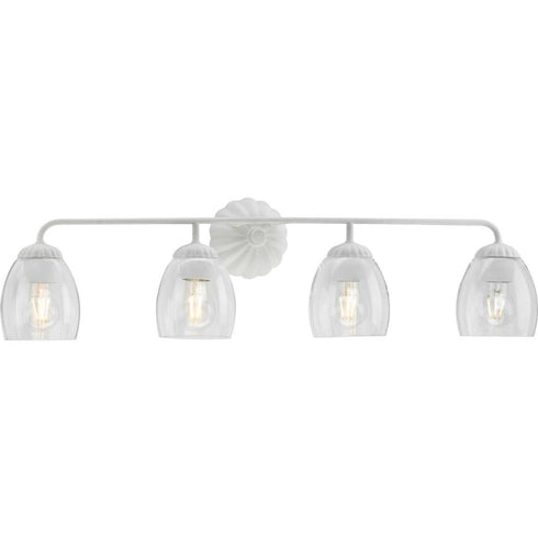Progress Quillan Collection Four Light in White Plaster Transitional Bath & Vanity Light Model: P300491-197