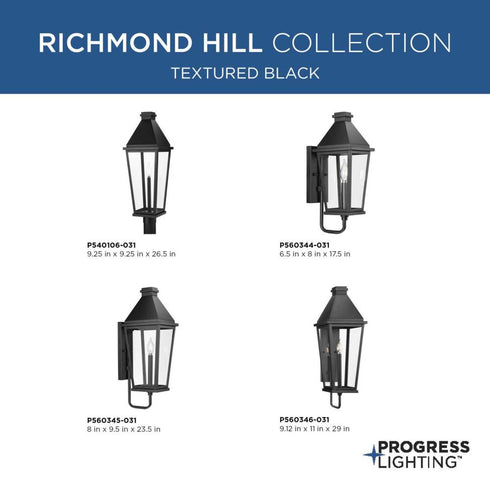 Progress Richmond Hill P560345 031 1 Light WALL LANTERN in Textured Black Finish Model: P560345-031