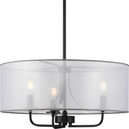 Progress Riley P500243 031 3 60 Watt CAND PENDANT in Matte Black Finish Model: P500243-031
