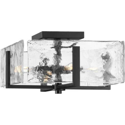 Progress Rivera Collection Four Light 13 in. in Matte Black Luxe Industrial Flush Mount Model: P350271-31M