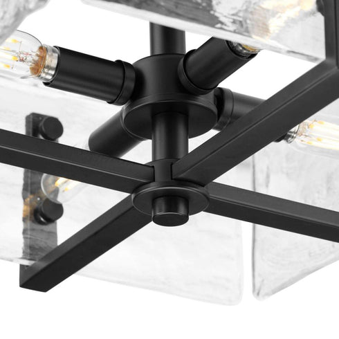 Progress Rivera Collection Four Light 13 in. in Matte Black Luxe Industrial Flush Mount Model: P350271-31M