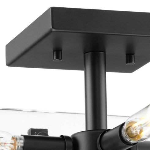 Progress Rivera Collection Four Light 13 in. in Matte Black Luxe Industrial Flush Mount Model: P350271-31M