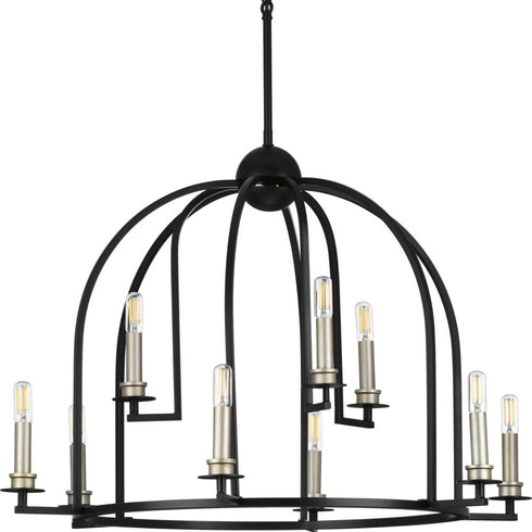 Progress Seneca Collection Nine Light in Matte Black Farmhouse Chandelier Light Model: P400187-031
