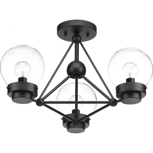 Progress Spatial P400077 031 3 60 Watt MED SEMI FLUSH CONV in Matte Black Finish Model: P400077-031