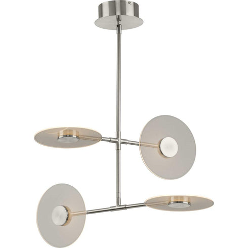Progress Spoke LED Collection Four Light in Brushed Nickel Modern Style Hanging Chandelier Light Model: P400255-009-30