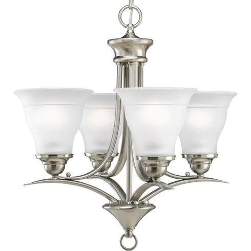 Progress Trinity Collection Four Light in Brushed Nickel Etched Glass Traditional Chandelier Light Model: P4326-09