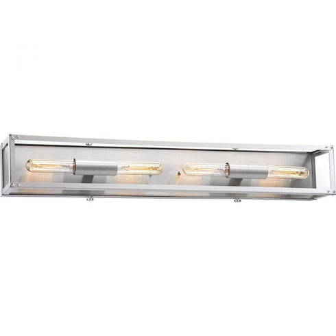 Progress Union Square Collection Four Light in Stainless Steel Clear Glass Coastal Bath Vanity Light Model: P300136-135